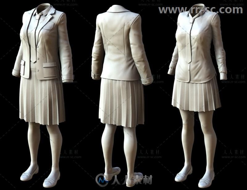 现代传统的学校女生制服3D模型合辑