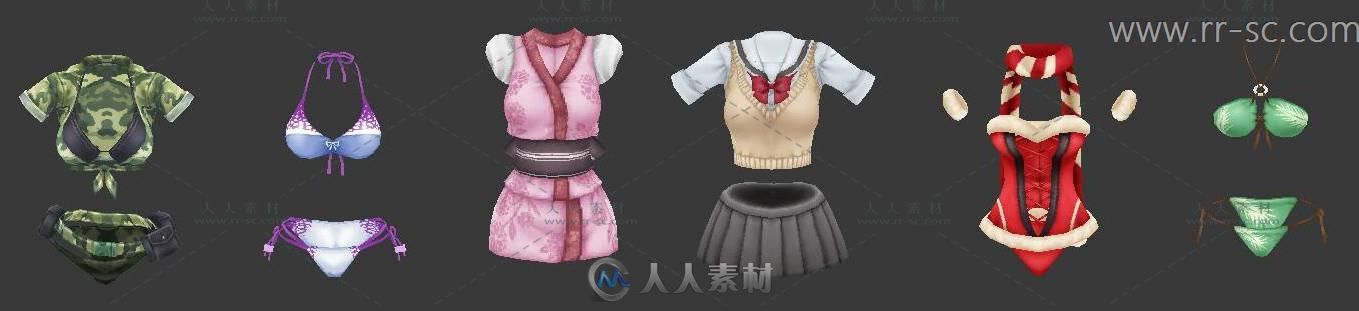 现实女性性感服装 发型 时装3D模型集合