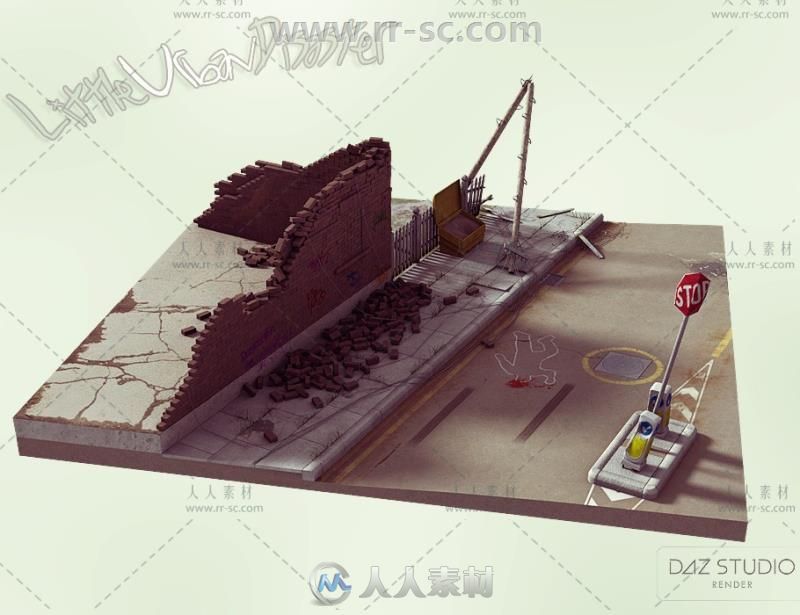 完美的地震灾难后城市街道场景环境3D模型合辑