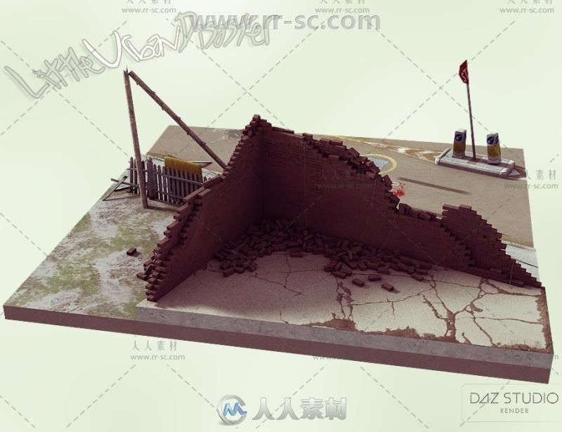 完美的地震灾难后城市街道场景环境3D模型合辑