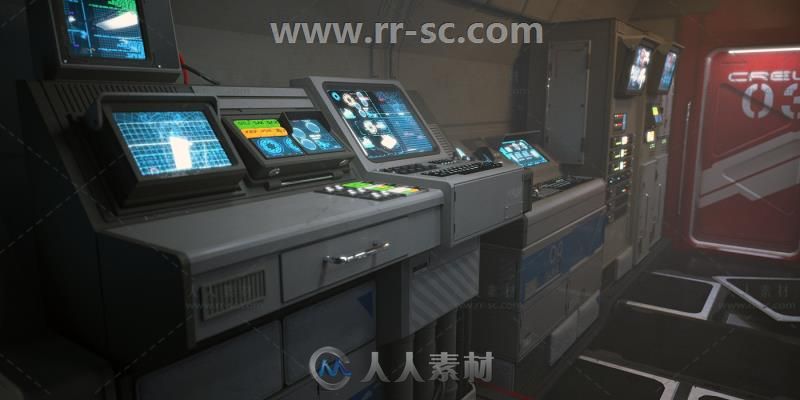 宇宙飞船内部场景环境与道具3D模型合辑