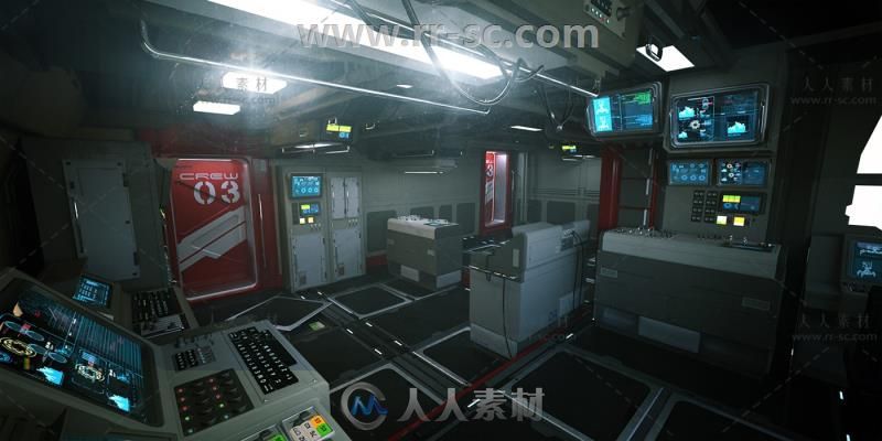 宇宙飞船内部场景环境与道具3D模型合辑