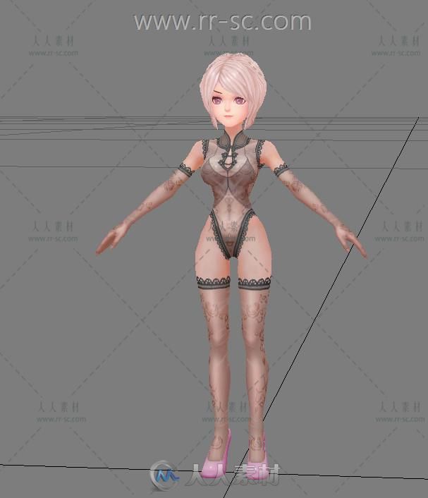 穿半透明蕾丝的性感少女3D模型