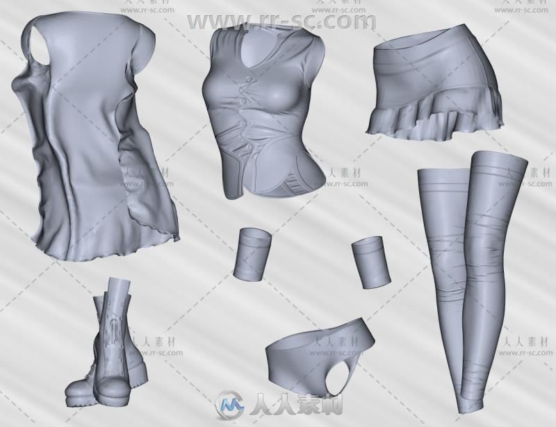 美丽女性舒适个性服装套装3D模型合辑