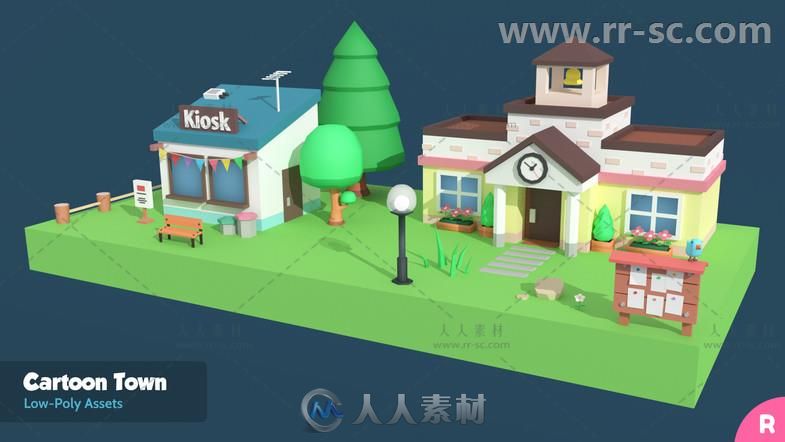 漂亮的卡通风格城镇环境3D模型Unity游戏素材资源