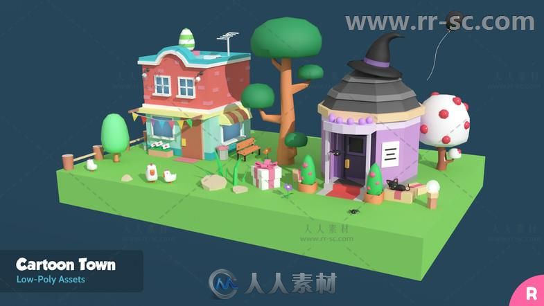 漂亮的卡通风格城镇环境3D模型Unity游戏素材资源