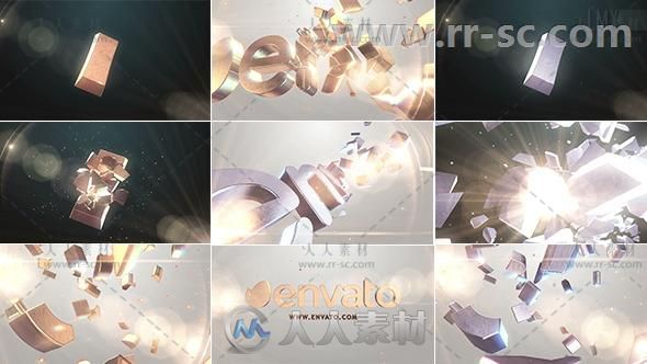 三维金银质感立体碎块合并标志展示Logo演绎AE模板Videohive 3D Gold And Silver S...