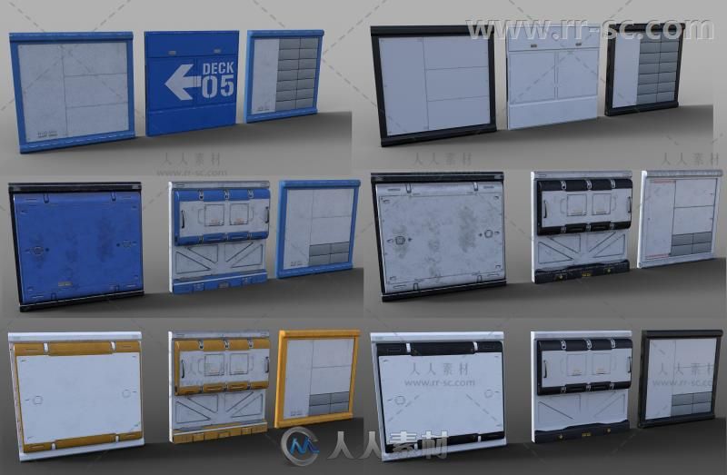 科技感地板天花板灯电缆和管道道具3D模型合辑