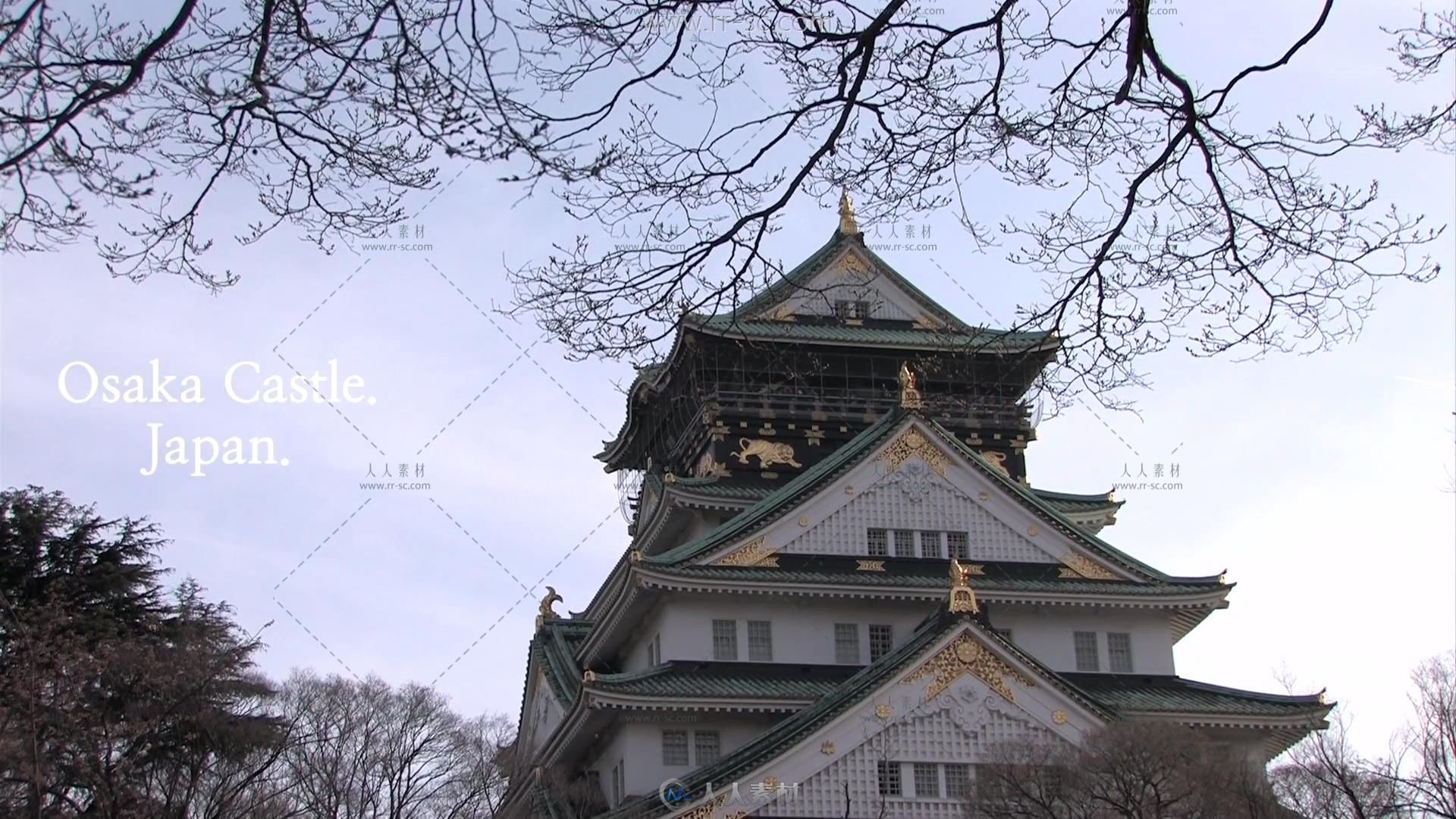 日本大阪城建筑樱花旅游景点实拍视频素材