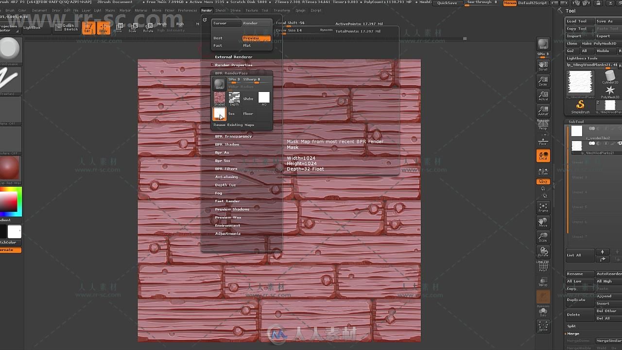 Zbrush木质纹理实例制作视频教程 CUBEBRUSH STYLIZED WOODEN PLANKS TILEABLE TEXT...