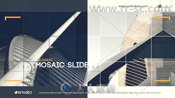 时尚优雅方块拼接马赛克风格照片展示幻灯片相册动画AE模板Videohive Classic Mosa...