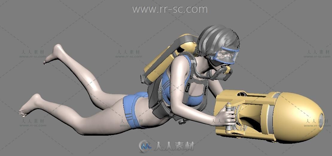 现实一个美女潜水员3D模型