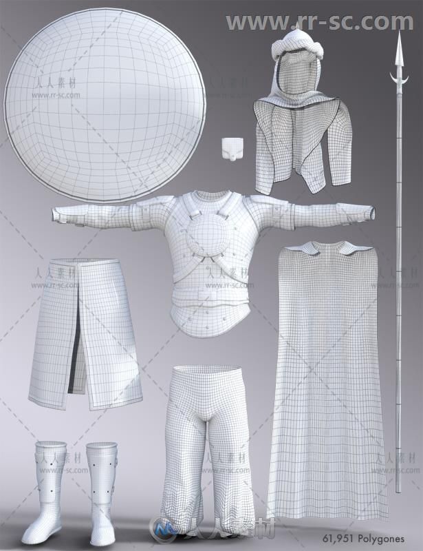 古代波斯战士服装和武器道具3D模型合辑