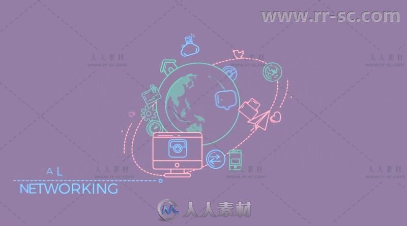 扁平化线性风格运动图全球互联网项目展示幻灯片AE模板Videohive Global Digital W...