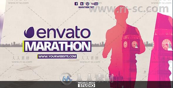 美丽的人物剪影奔跑动画马拉松体育运动片头AE模板Videohive Favorite Marathon Pa...