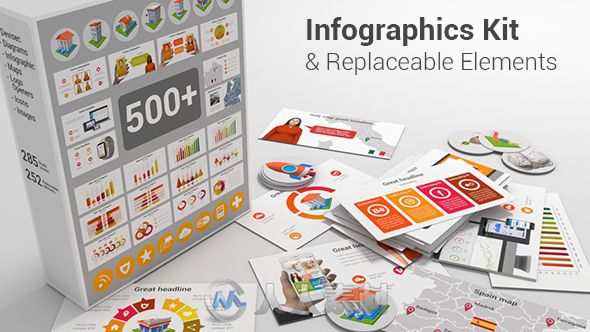 500多款企业数据统计信息图表动画展示幻灯片AE模板Videohive Infographics Kit &amp; ...
