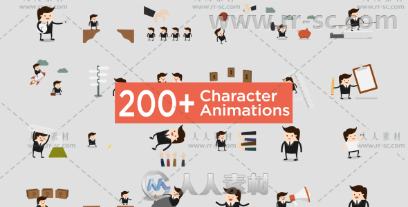 卡通商务小人角色动画视频解说AE模板 Videohive Character Animation Pack 19319...