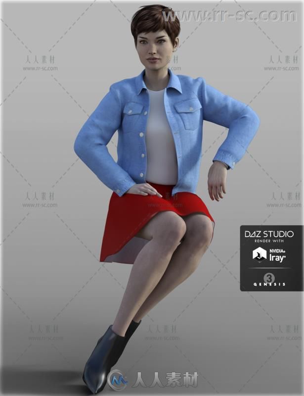 女性美丽时尚舒适的牛仔夹克服装3D模型合辑