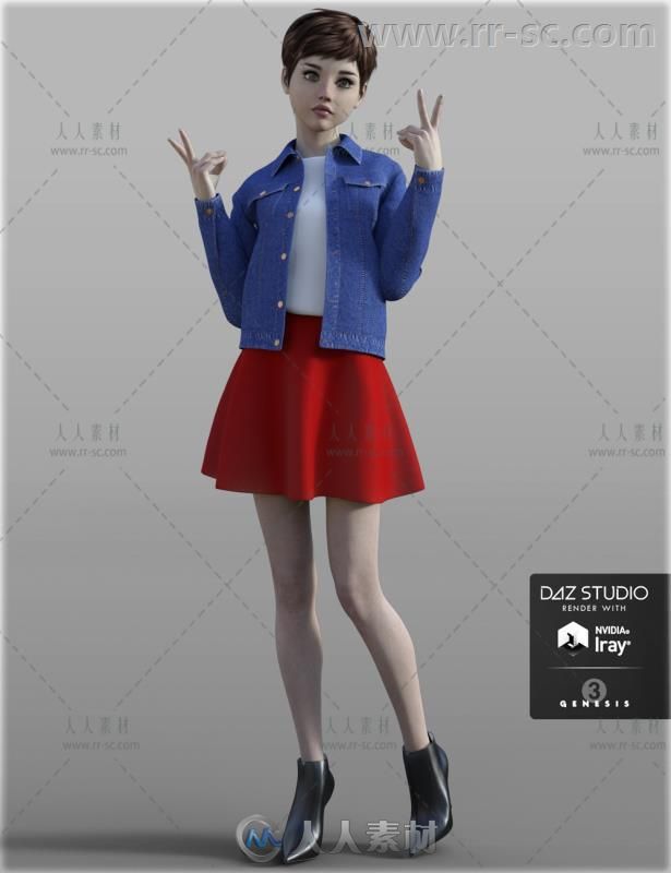 女性美丽时尚舒适的牛仔夹克服装3D模型合辑