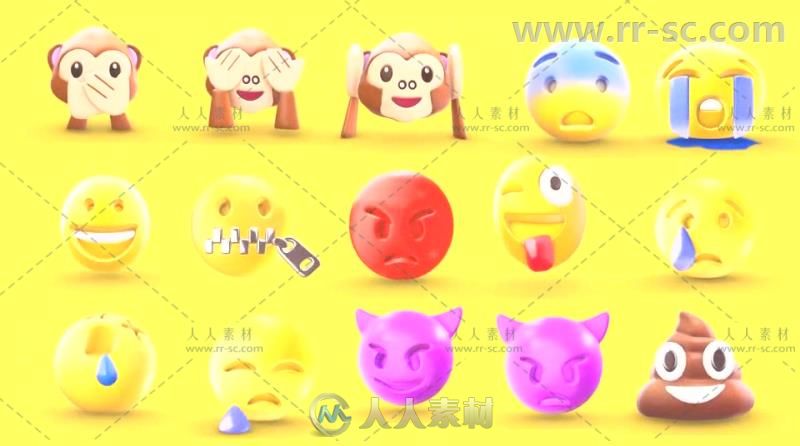 创意可爱的三维表情符号动画展示AE模板 Videohive EMOJI 3D animated 19452371