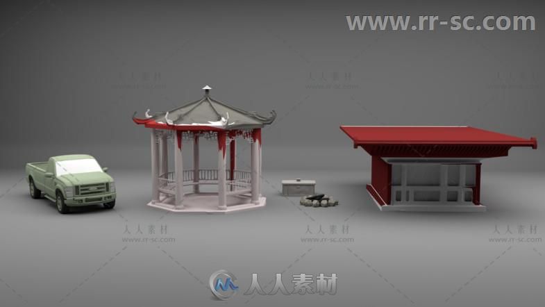 低聚多边形艺术风格亚洲古代建筑环境3D模型Unity游戏素材资源