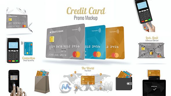 现代银行信用卡宣传促销片头视频包装AE模板 Videohive Credit Card Promo Mock-...