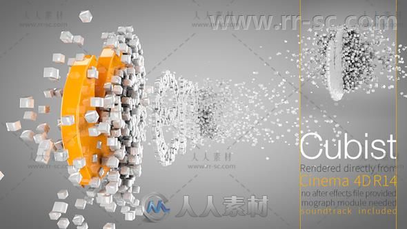 炫酷碎片合成散开标志展示Logo演绎AE模板Videohive Cubist C4D Logo Animation 85...