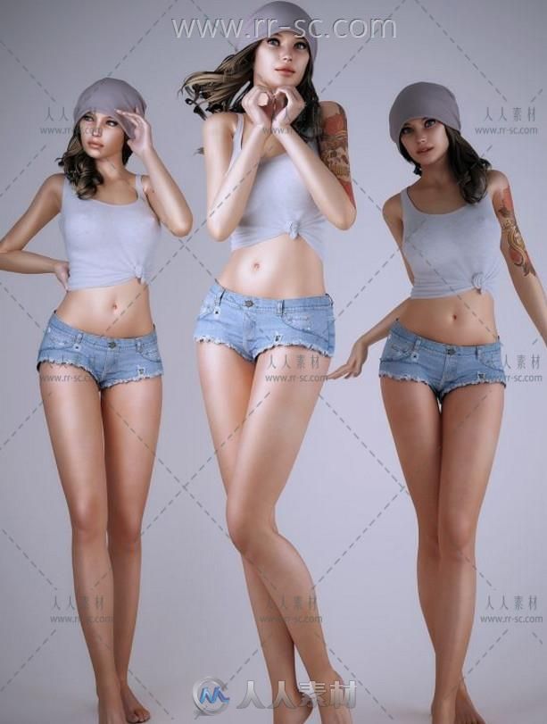 影视纹身美女角色3D模型