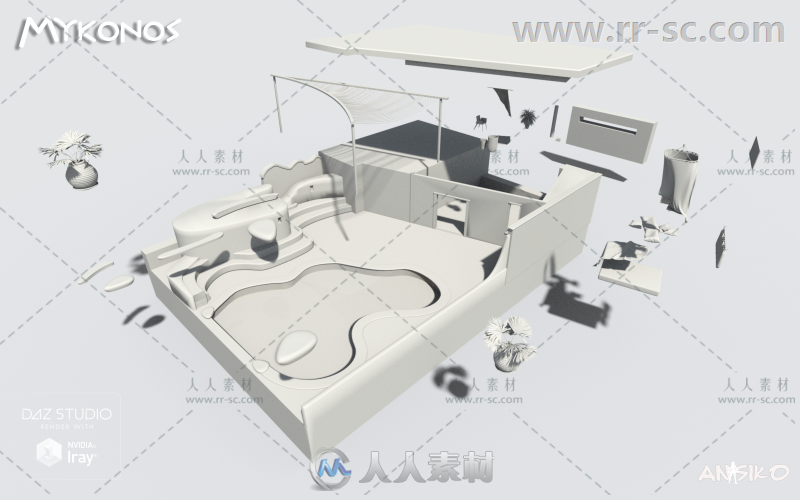 清爽时尚的现代泳池场景环境3D模型合辑