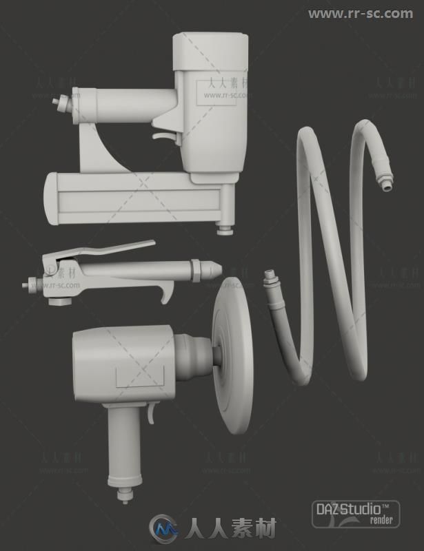 空气压缩机打磨机和吹枪工业道具3D模型合辑