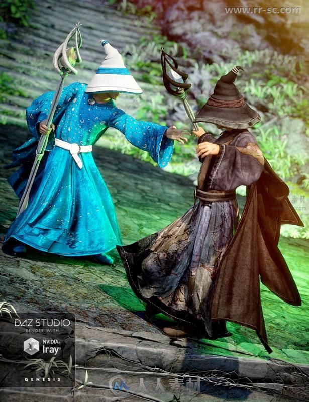 华丽和普通的魔法巫师术士服装3D模型合辑