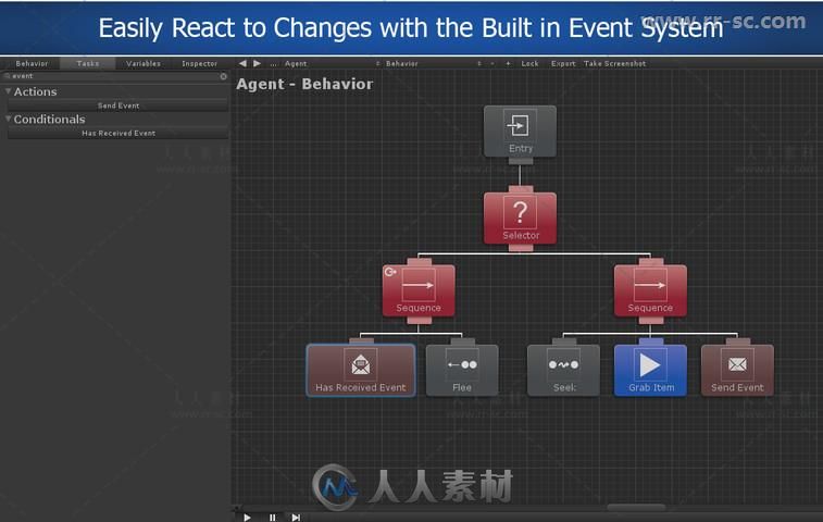 直观的可视化行为树脚本编辑器扩充Unity素材资源