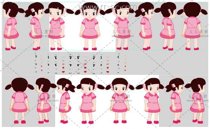 卡通人物正面侧面动作表情动画矢量素材