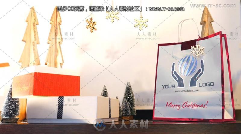 商场橱窗中圣诞礼品数字标牌展示动画视频包装AE模板