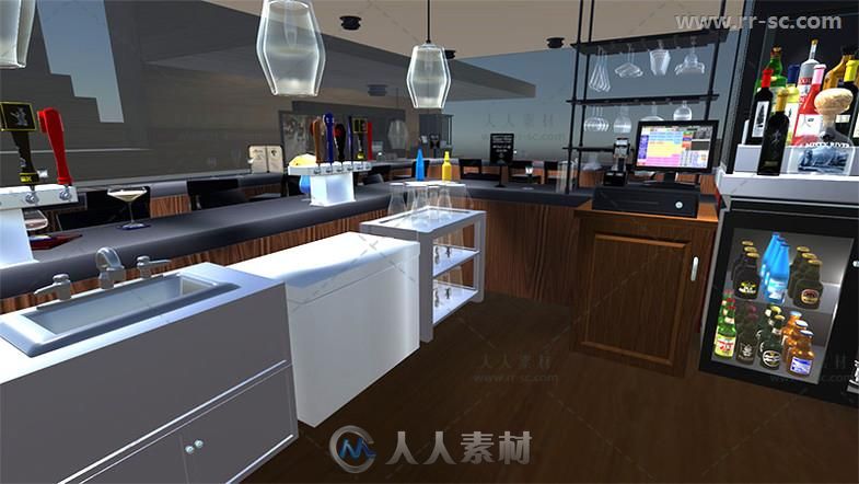 葡萄酒瓶啤酒瓶香槟酒瓶酒瓶杯垫和玻璃器皿道具3D模型Unity游戏素材资源