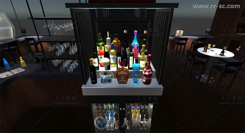 葡萄酒瓶啤酒瓶香槟酒瓶酒瓶杯垫和玻璃器皿道具3D模型Unity游戏素材资源