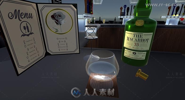 葡萄酒瓶啤酒瓶香槟酒瓶酒瓶杯垫和玻璃器皿道具3D模型Unity游戏素材资源