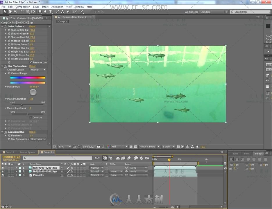 AE合成游泳的鱼视频教程