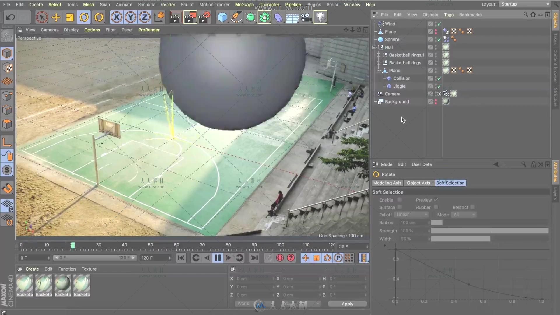 碰撞对象与篮球场建模渲染C4D视频教程