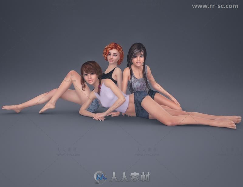 美丽可爱清纯的三个女孩和姿势3D模型合辑