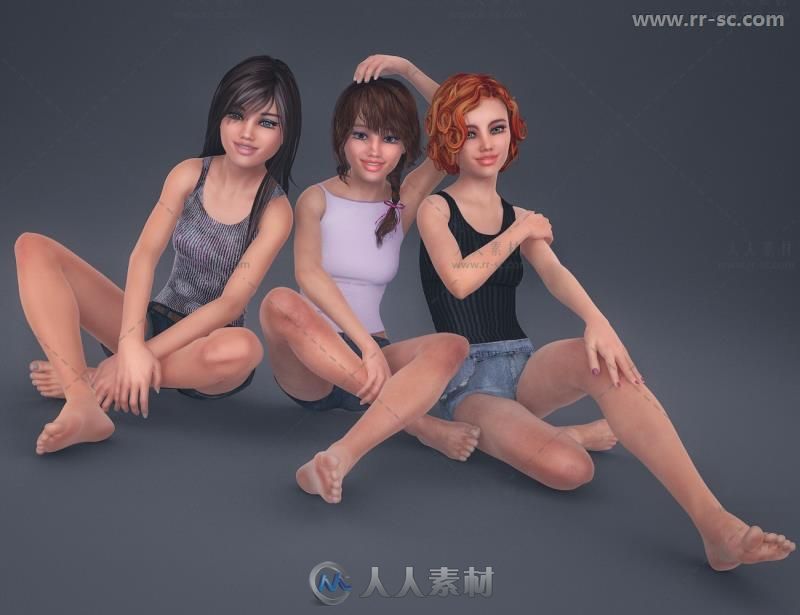 美丽可爱清纯的三个女孩和姿势3D模型合辑