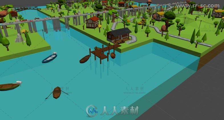 外部卡通乡间村庄风景环境3D模型Unity游戏素材资源