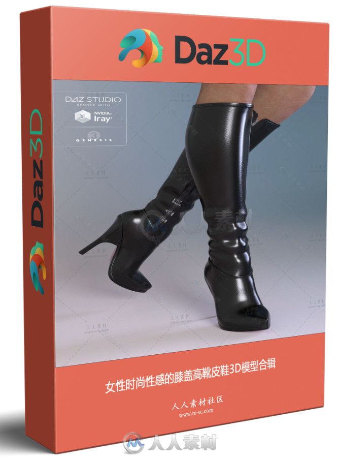 女性时尚性感的膝盖高靴皮鞋3D模型合辑