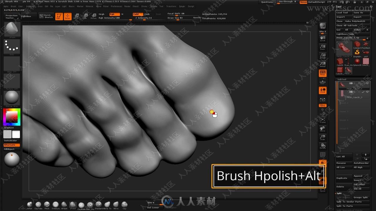 Zbrush人体解剖数字艺术终极训练视频教程之手部与脚部