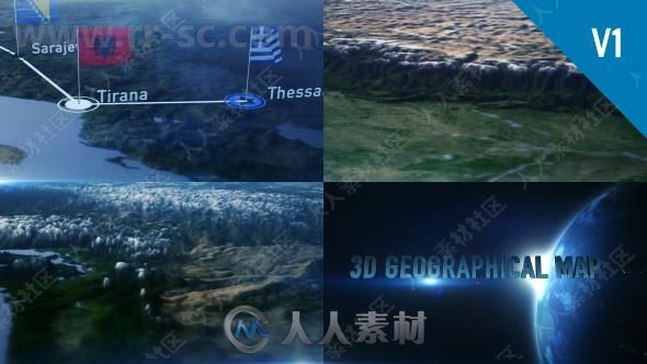 震撼3D地球表面地图演示动画AE模板