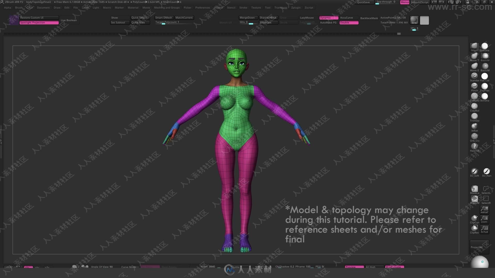 Zbrush角色身体层次拓扑技术训练视频教程