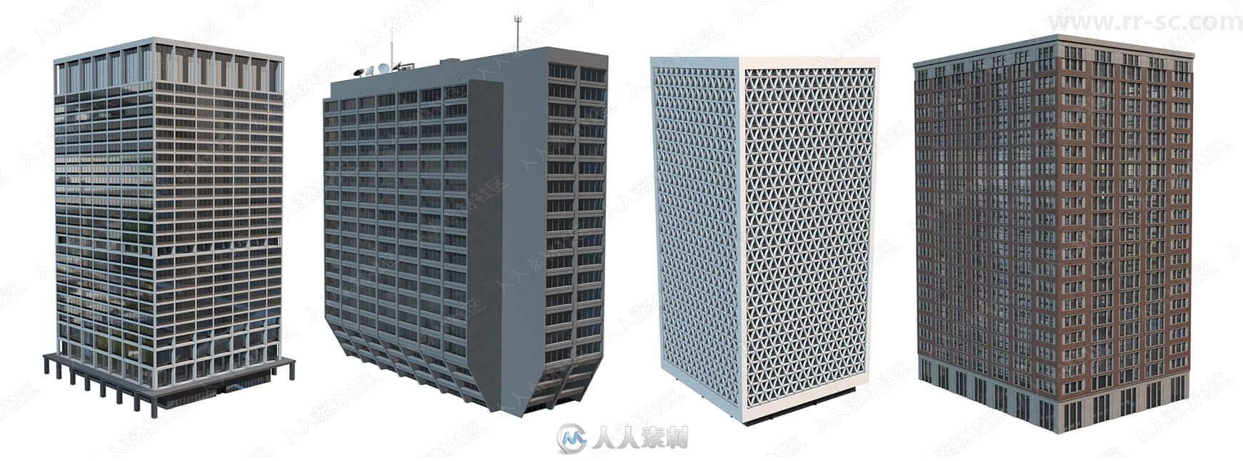 C4D高楼大厦建筑3D模型与预设合集