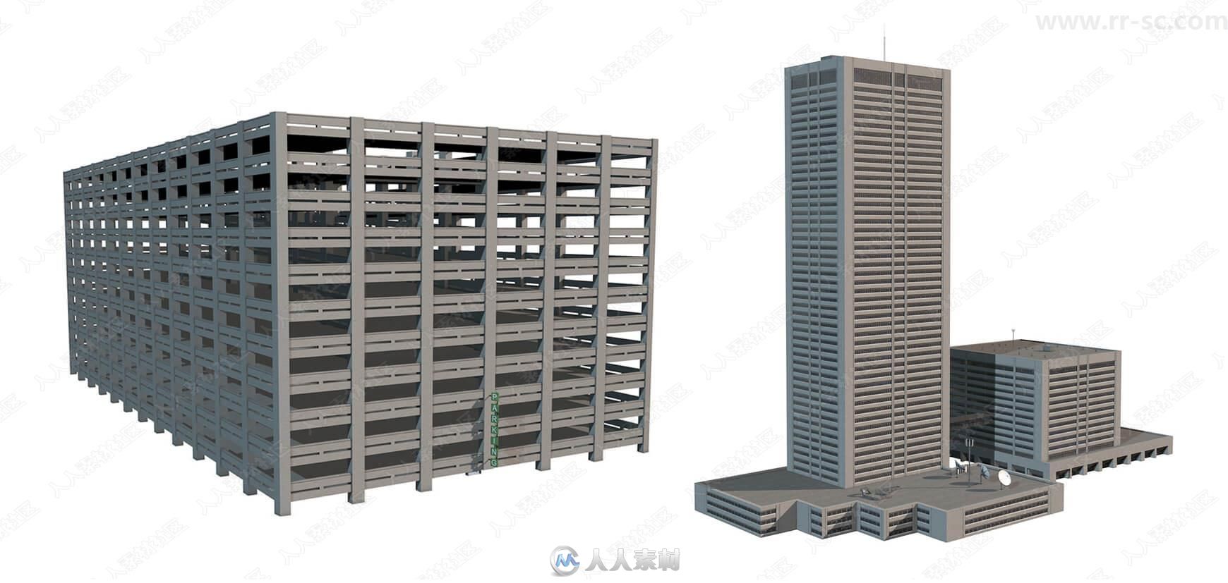 C4D高楼大厦建筑3D模型与预设合集