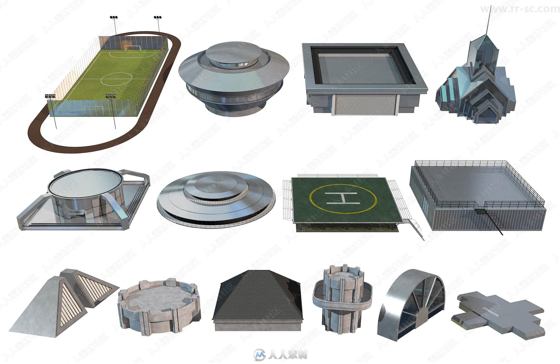 C4D高楼大厦建筑3D模型与预设合集