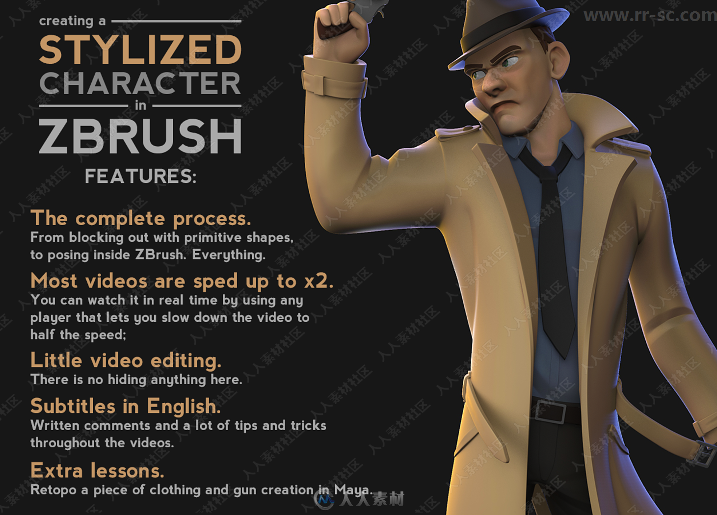 Zbrush神探角色超精细完整设计流程视频教程